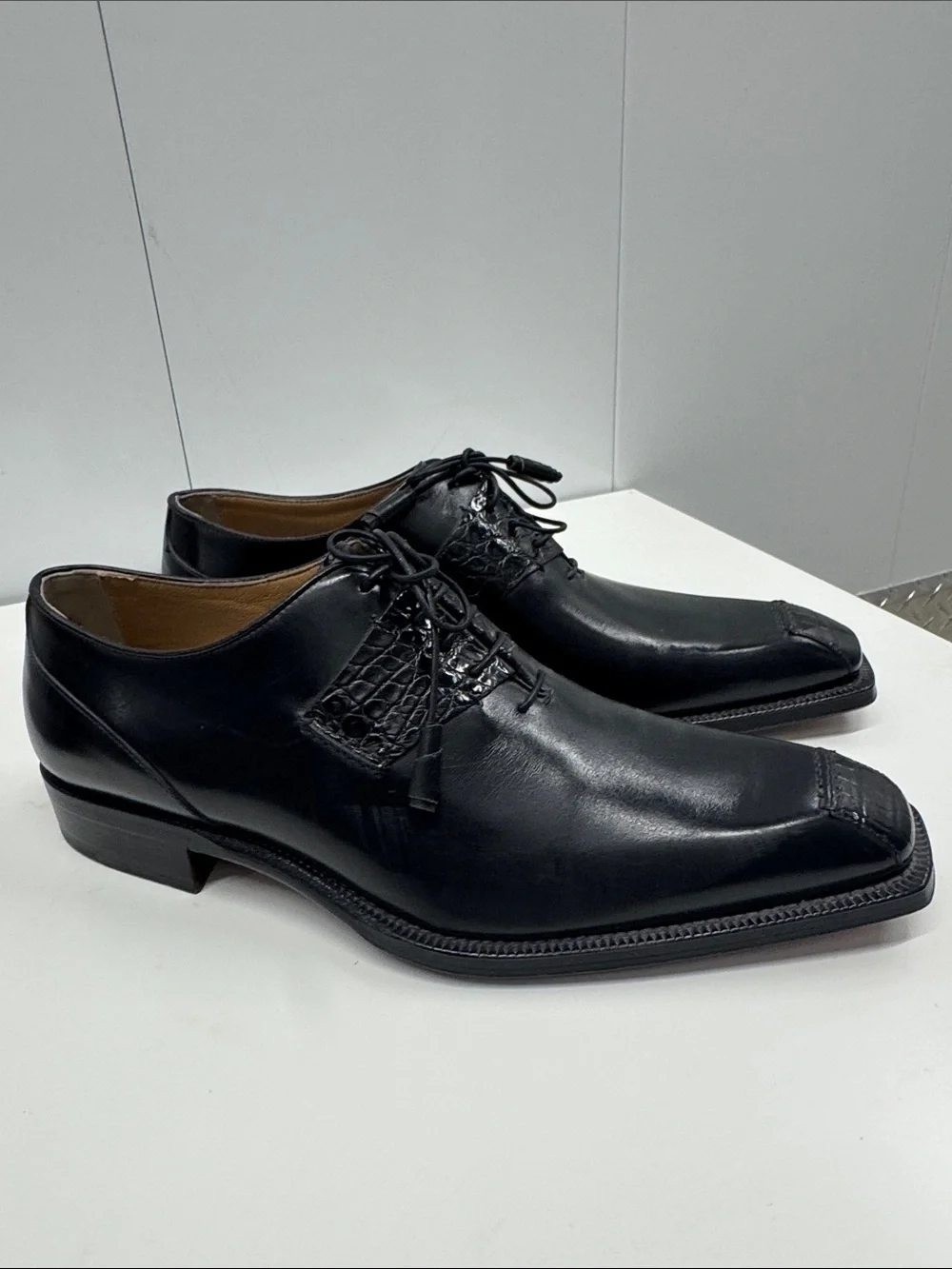 Romano Martegani Real Alligator 🐊 Leather Lace-Up Derby Shoes with Textured Vamp